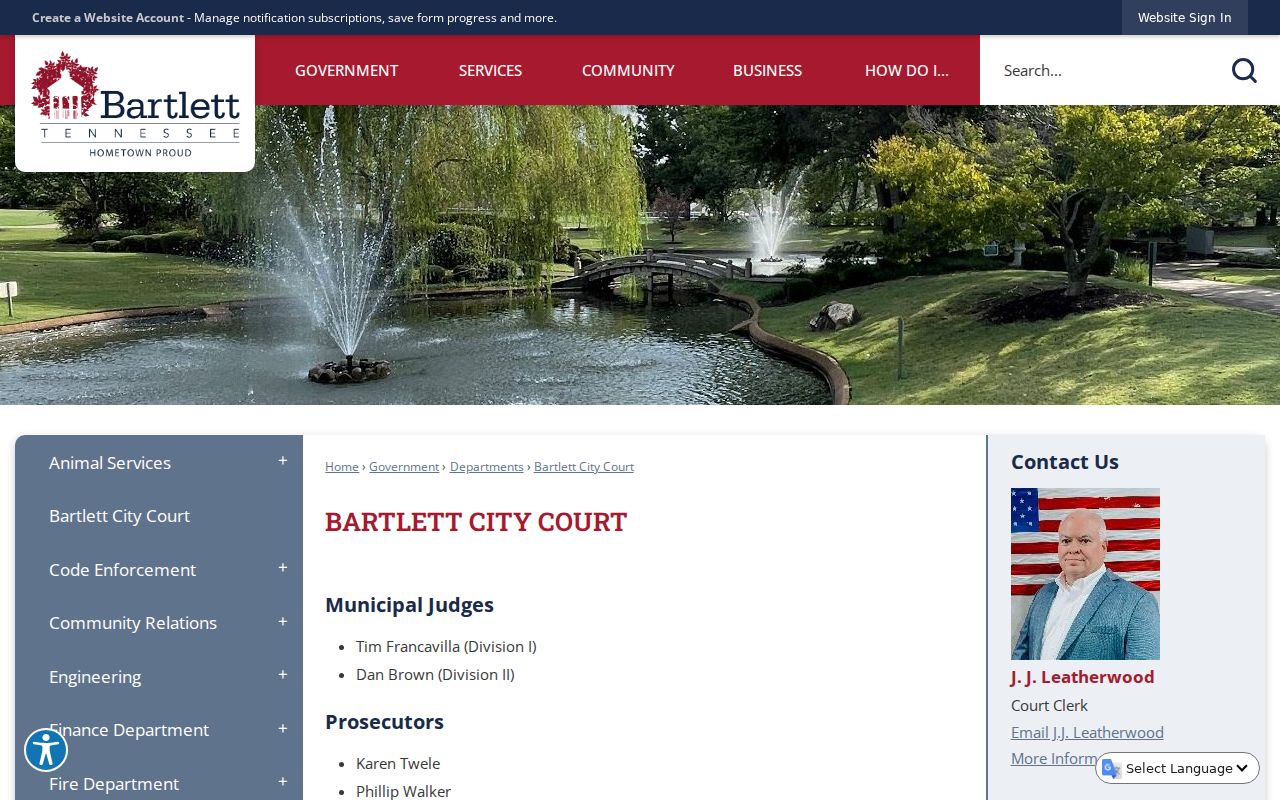 Bartlett court docket judges and divisions page